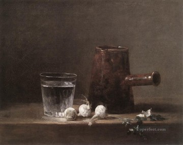 古典的な静物画 Painting - 水のグラスと水差し ジャン・バティスト・シメオン・シャルダンの静物画